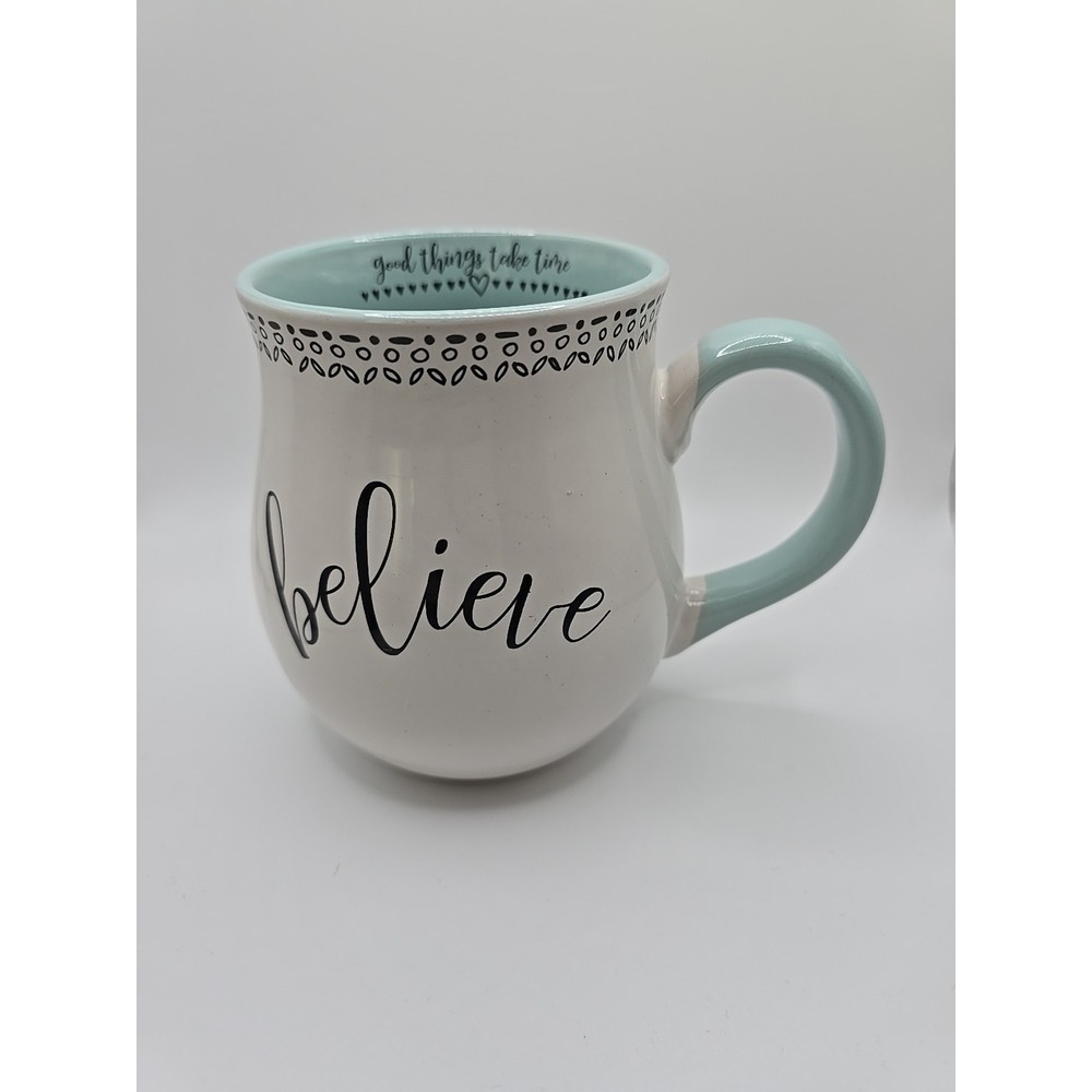 10 Strawberry Street Believe Coffee Tea COCOA Mug Cup Gift Blue Kitchen 16oz